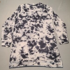 Tie Dye Tunic Top Womens L Grunge Alt Black White Long Sleeve Crewneck Pullover